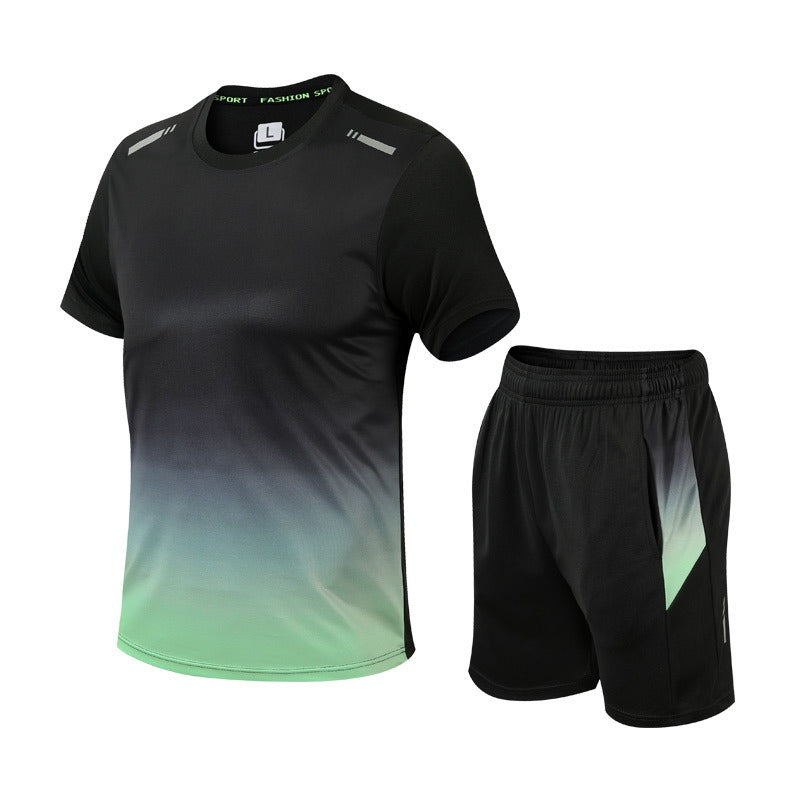 Men's Athletic Set Short Sleeve T-Shirt and Shorts with Gradient Design