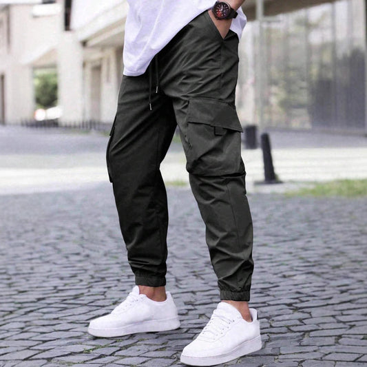 Men's Cargo Jogger Pants with Drawstring Waist and Elasticated Cuffs