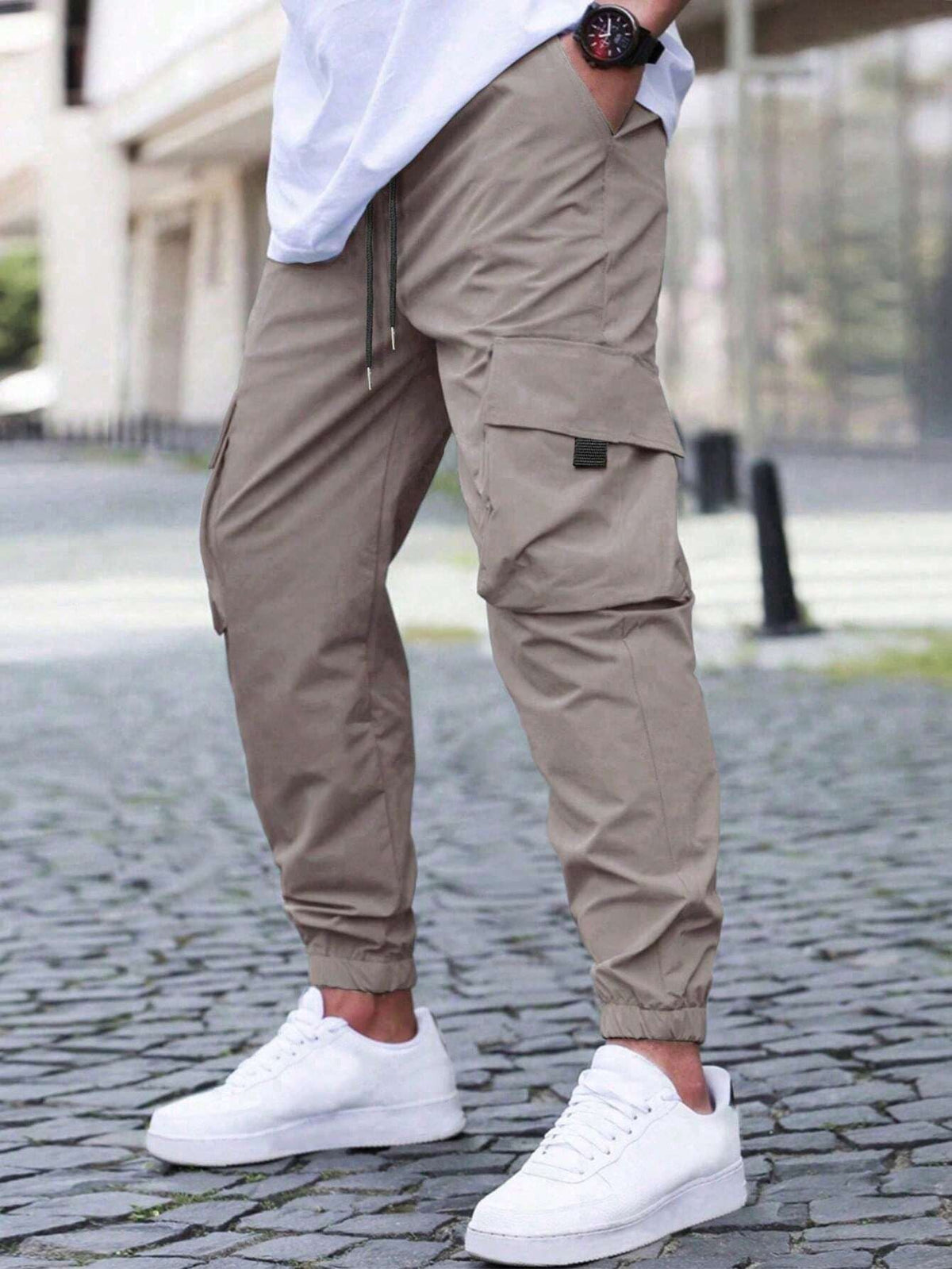 Men's Cargo Jogger Pants with Drawstring Waist and Elasticated Cuffs