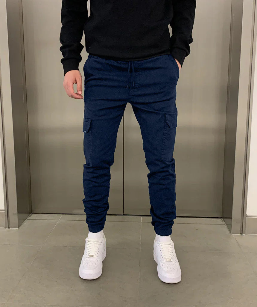 Men's Cargo Jogger Pants with Elasticated Waist and Side Pockets