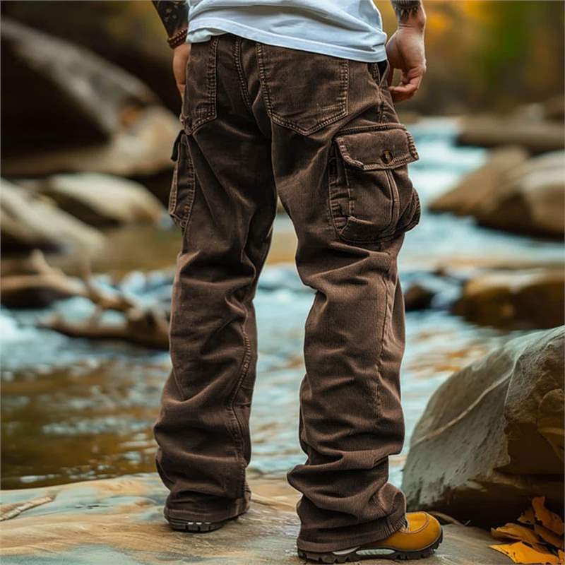 Men's Washed Cargo Pants Relaxed Fit with Multiple Pockets