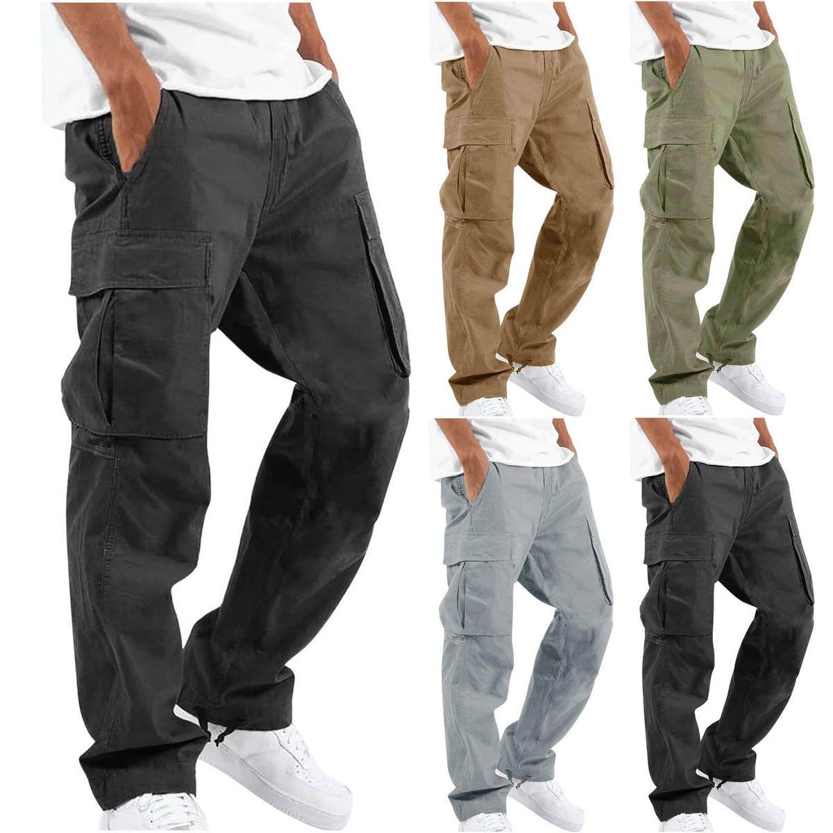 Men's Cargo Pants Wide Leg Relaxed Fit with Multi-Pocket Design