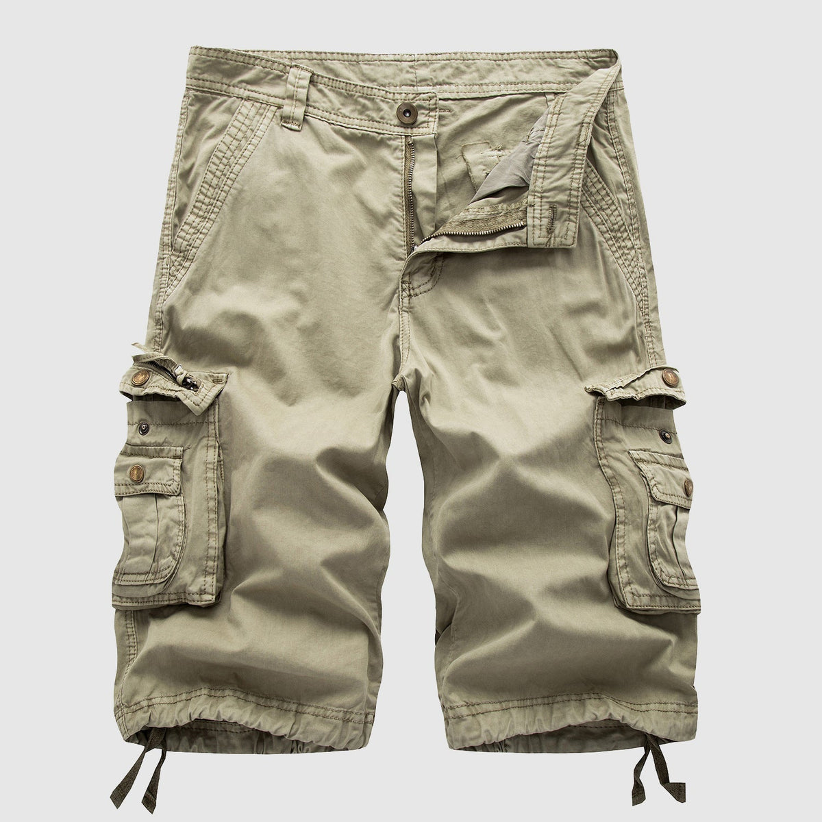 Men's Cargo Shorts Knee Length with Multi-Pocket Design and Drawstring Hem