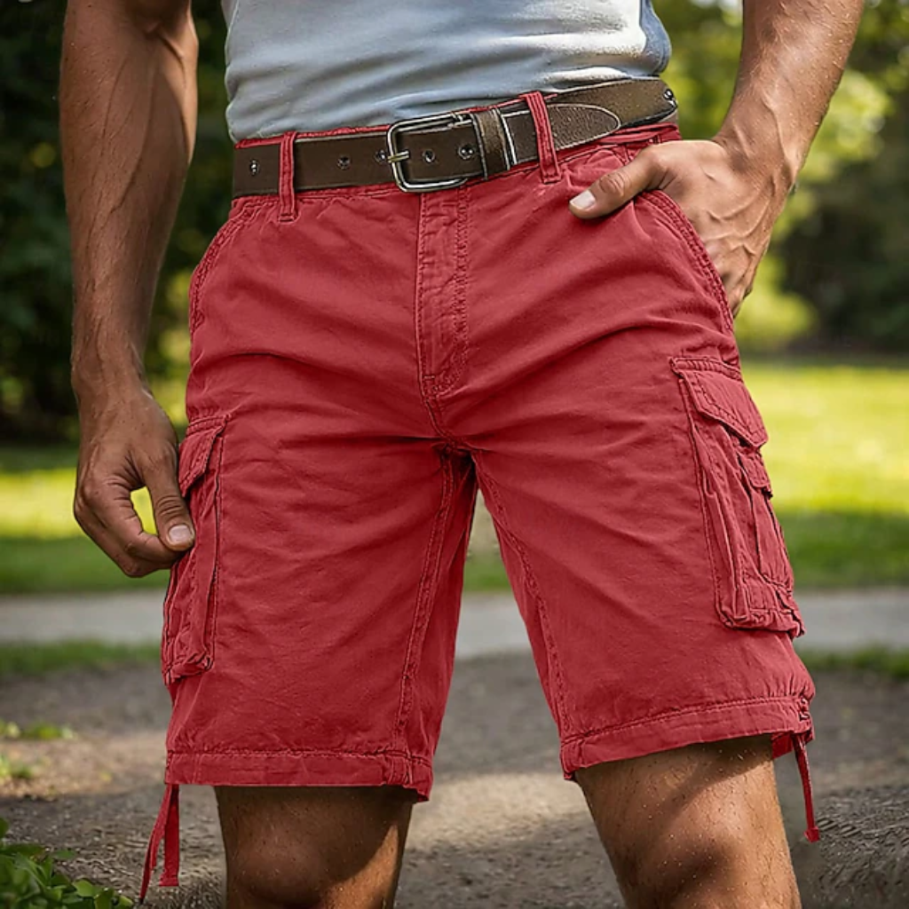 Men's Cargo Shorts with Multi-Pocket Design and Adjustable Waist