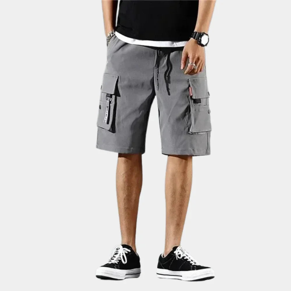 Men's Cargo Shorts with Multi-Pocket Design and Elastic Drawstring Waist