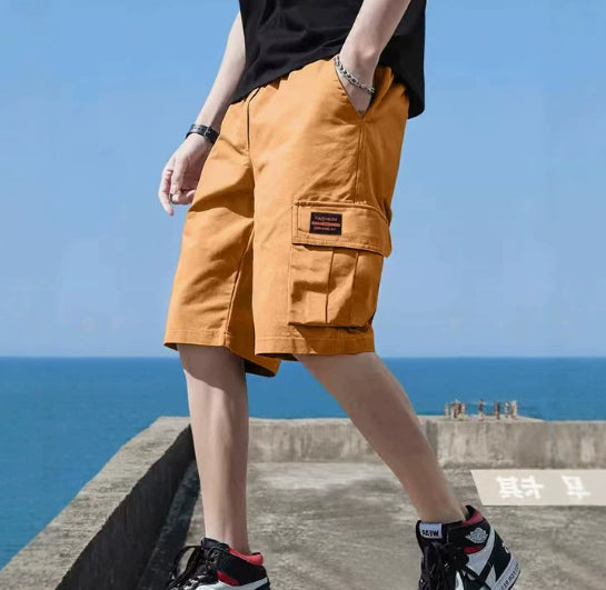 Men's Cargo Shorts with Multi-Pocket Design and Elastic Drawstring Waist