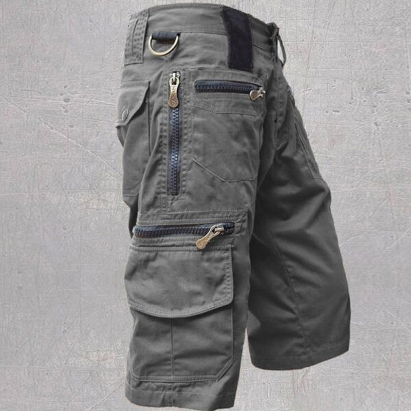 Men's Cargo Shorts with Multi-Pocket Zip Design and Adjustable Waist