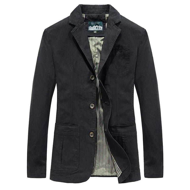 Men's Casual Blazer with Notched Lapel and Three-Button Closure