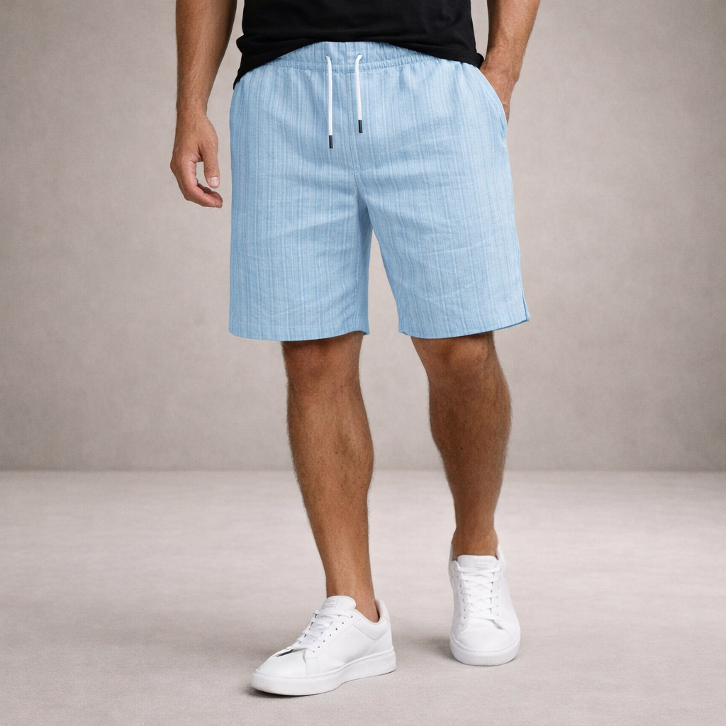 Men's Casual Shorts with Pinstripe Pattern and Drawstring Waist