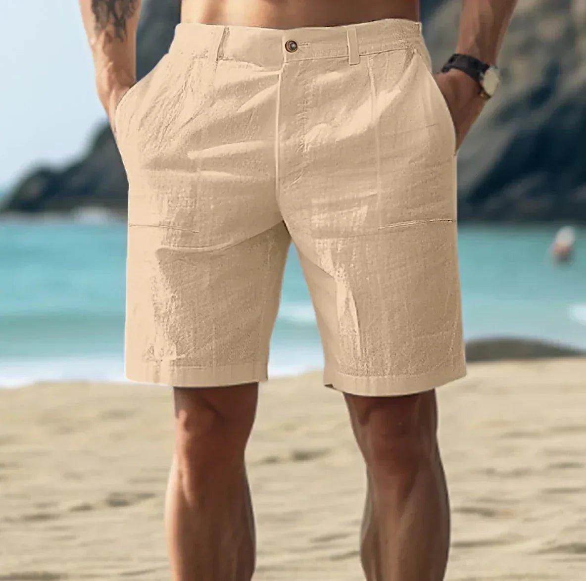 Men's Casual Shorts with Relaxed Fit and Button Closure