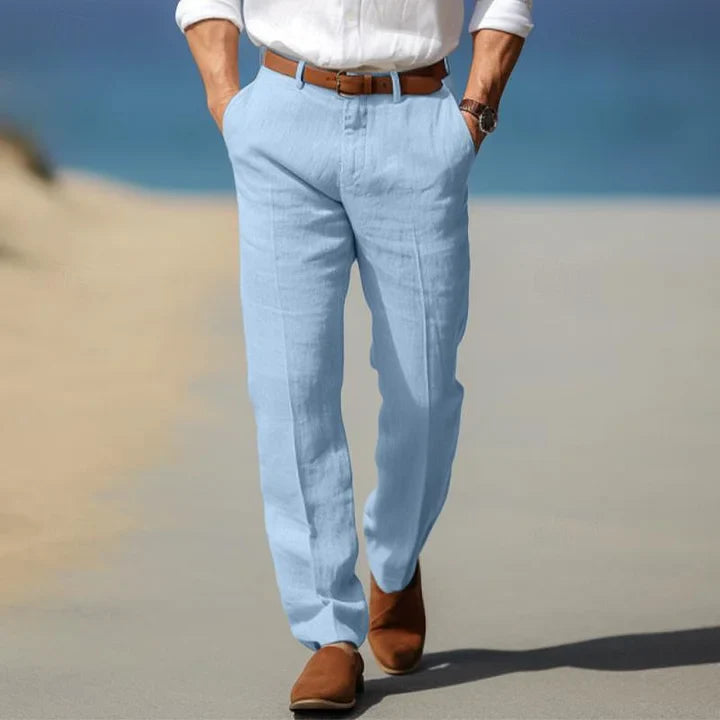 Men's Casual Straight-Leg Trousers with Side Pockets and Belt Loop Waist