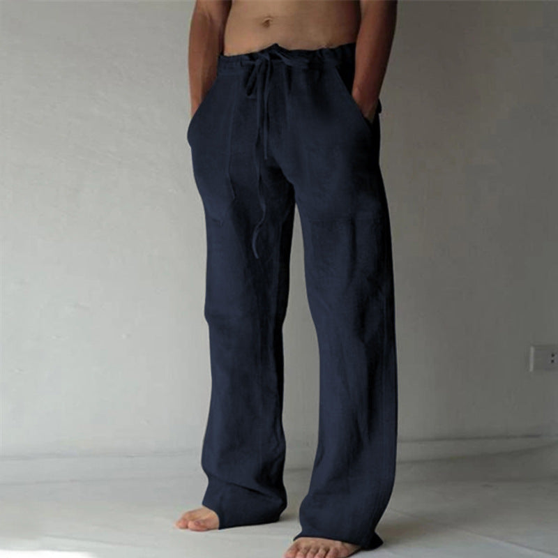 Men's Casual Trousers with Drawstring Waist and Side Pockets