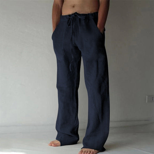 Men's Casual Trousers with Drawstring Waist and Side Pockets