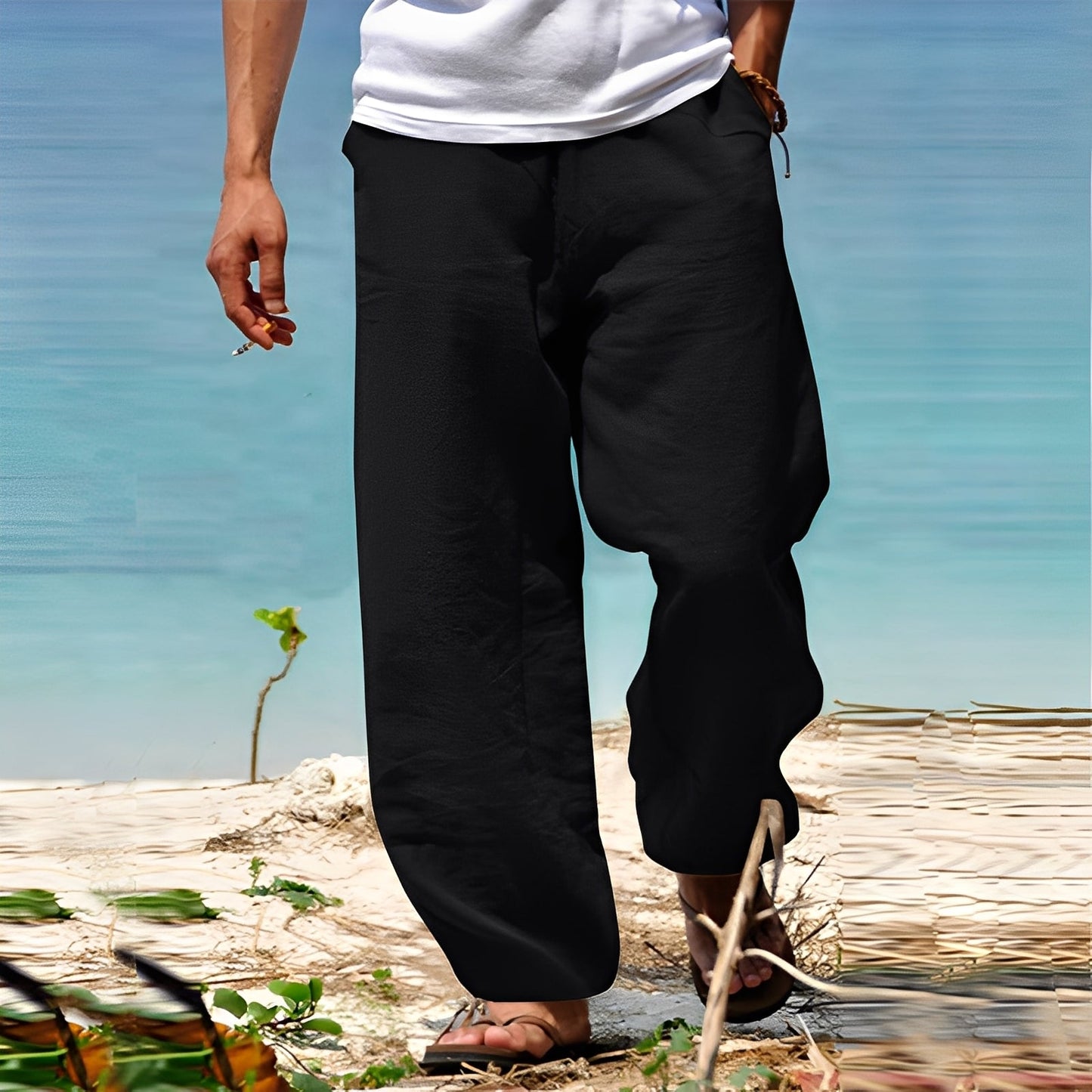 Men's Casual Trousers with Drawstring Waist and Wide Leg