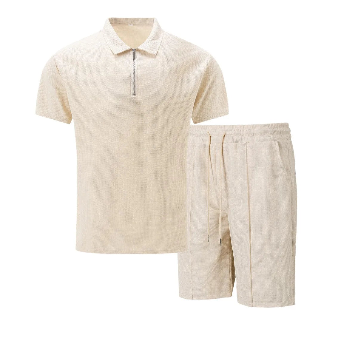 Men's Clothing Set Short Sleeve Polo with Zip Collar and Shorts
