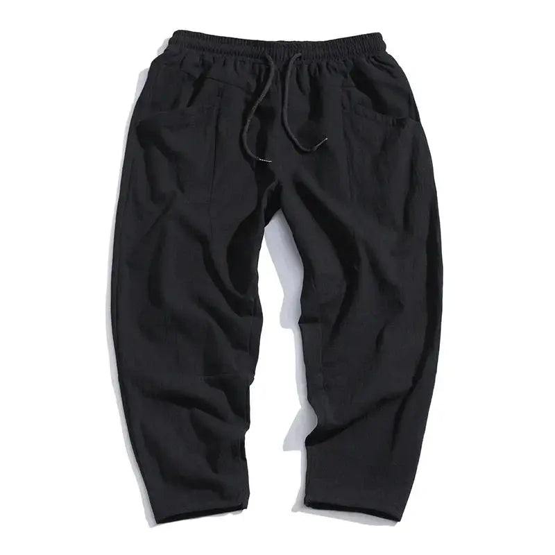 Men's Cropped Tapered Trousers with Drawstring Waist and Relaxed Fit