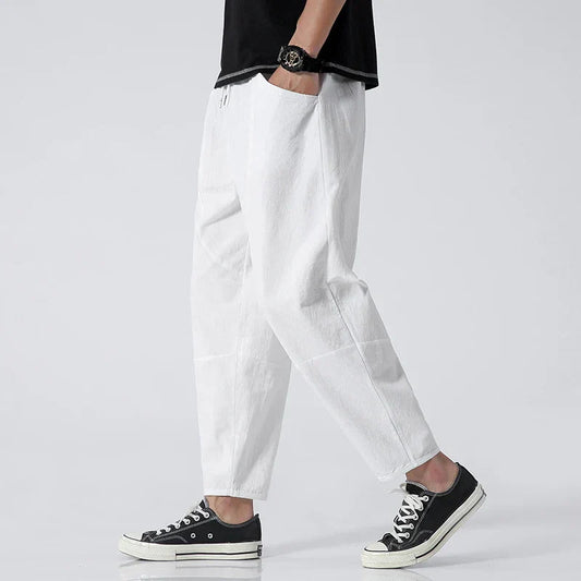 Men's Cropped Trousers Relaxed Fit with Elastic Drawstring Waist
