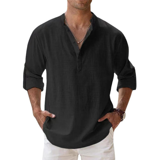 Men's Henley Shirt Long Sleeve with Button Placket and Relaxed Fit