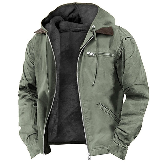 Men's Hooded Winter Jacket with Full Zip and Chest Pocket