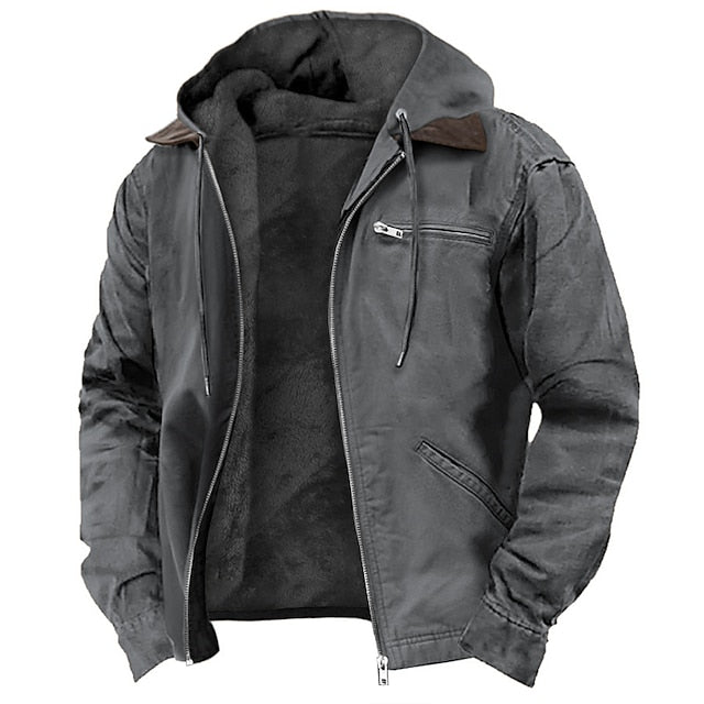 Men's Hooded Winter Jacket with Full Zip and Chest Pocket