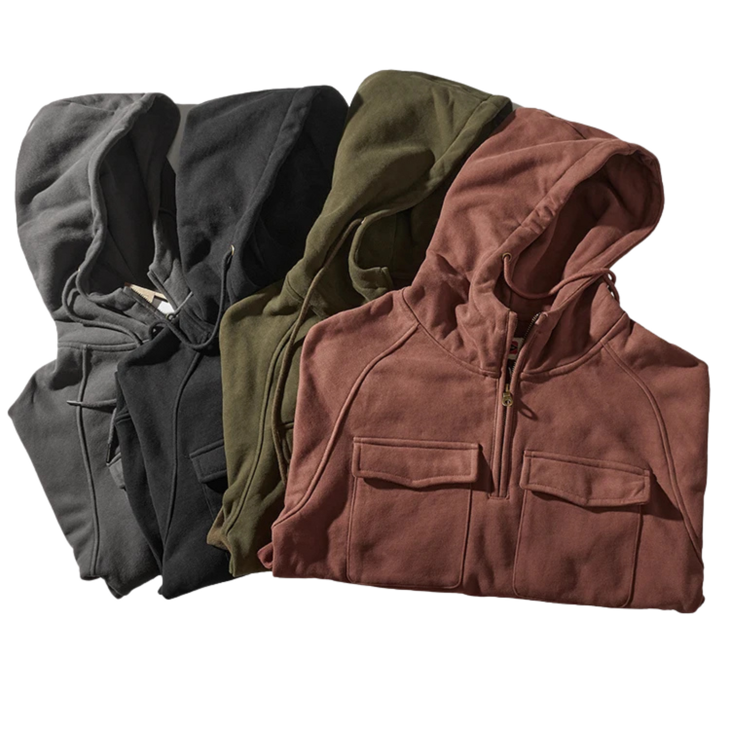 Men's Hoodie with Quarter-Zip, Cargo Pockets and Drawstring Hood