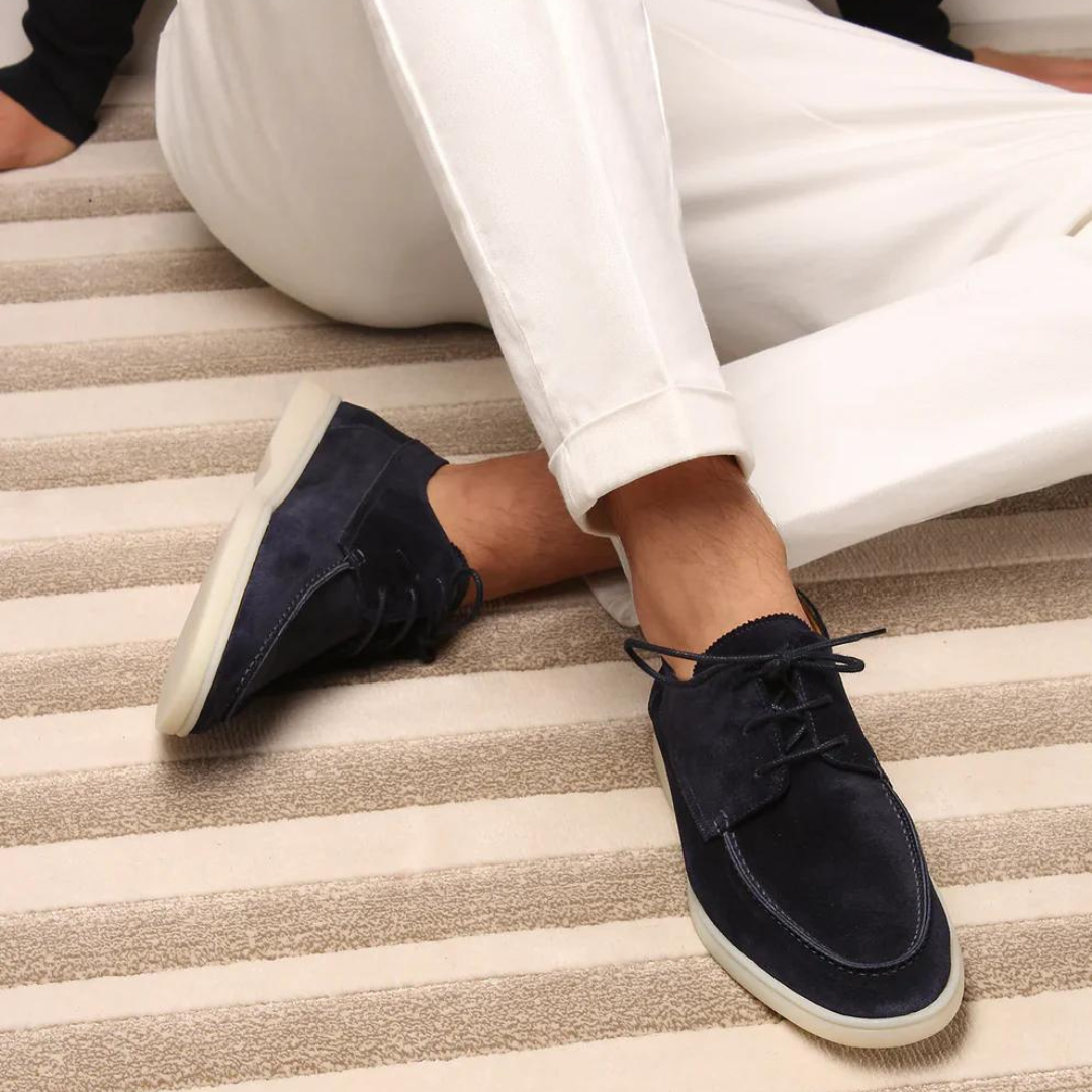 Men's Lace-Up Loafer Shoes with Moc Toe and White Sole