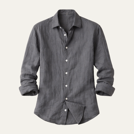 Men's Long Sleeve Button-Down Shirt with Spread Collar and Relaxed Fit