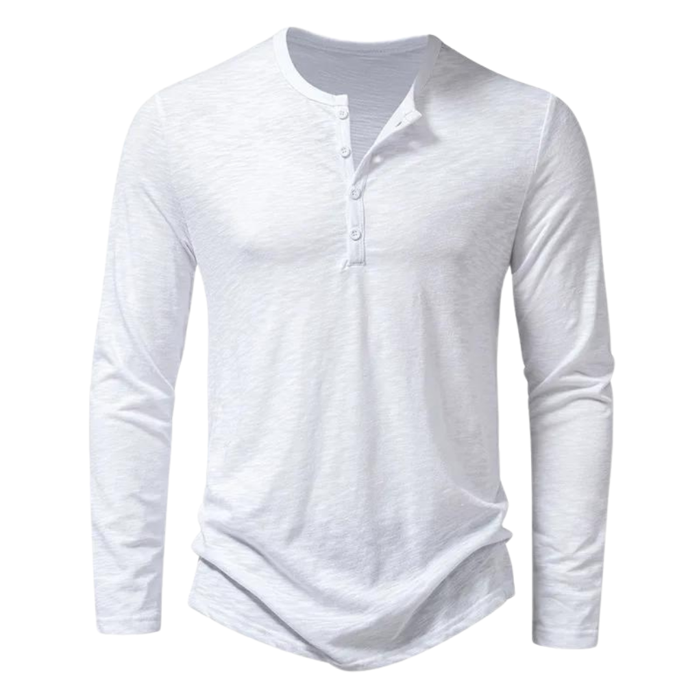 Men's Long Sleeve Henley T-Shirt with Button Placket and Crew Neck