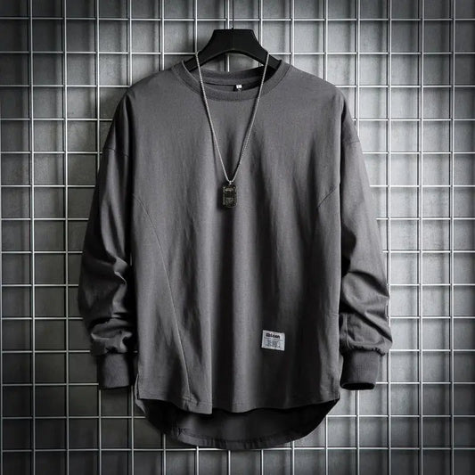 Men's Long Sleeve Oversized T-Shirt with Crew Neck and Drop Hem