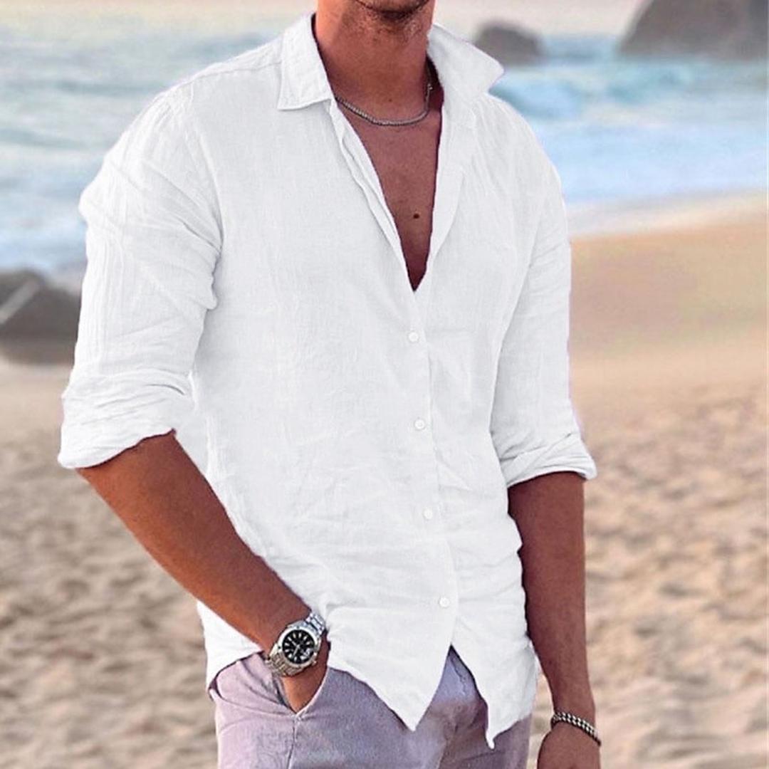Men's Long Sleeve Shirt with Button Closure and Classic Collar