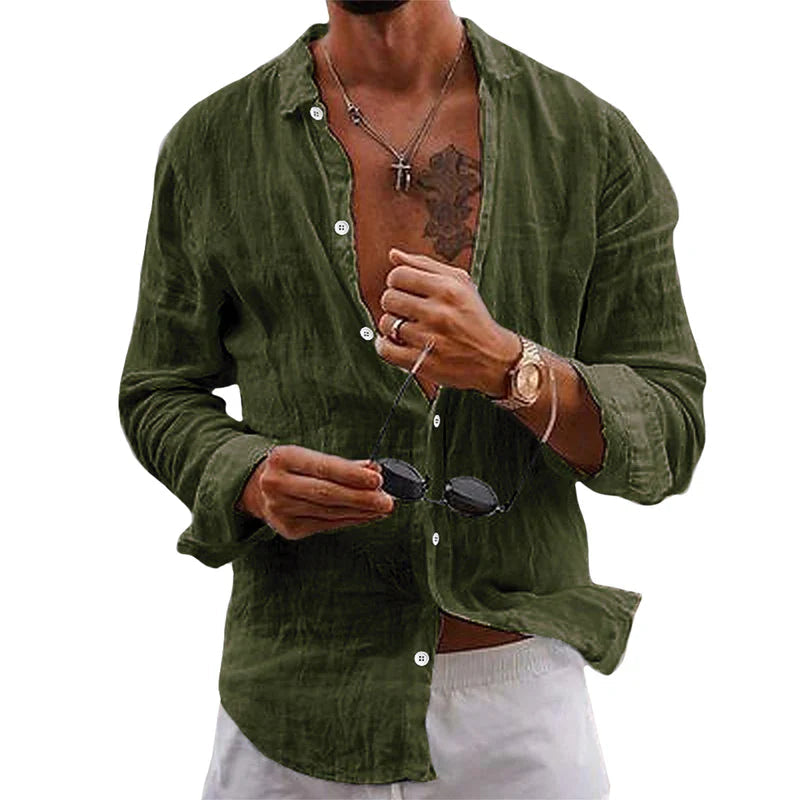 Men's Long Sleeve Shirt with Classic Collar and Button Closure Regular Fit
