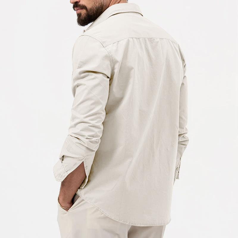 Men's Long Sleeve Shirt with Double Chest Pockets and Button Closure
