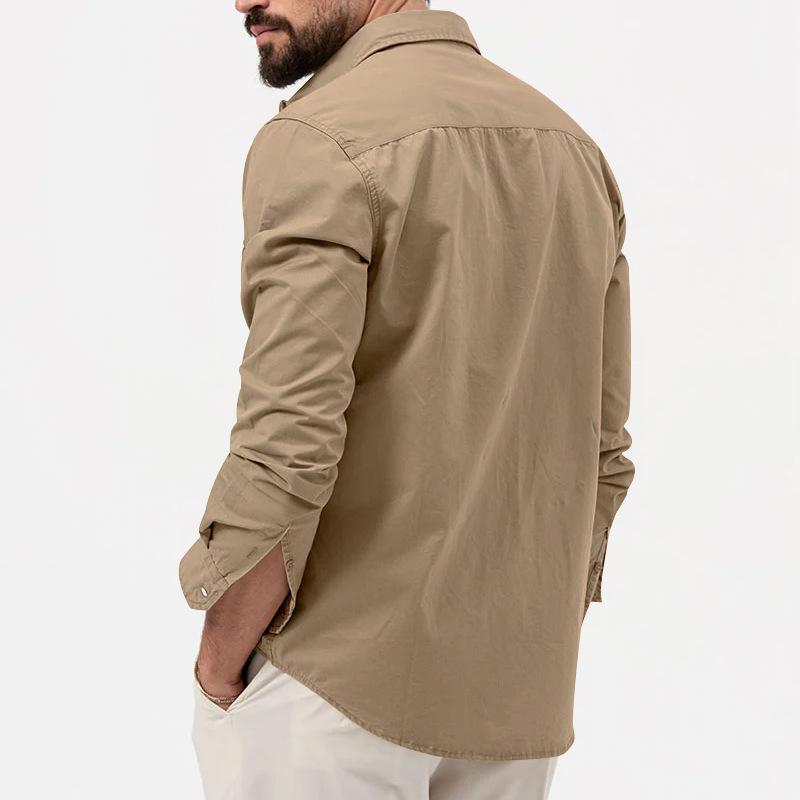 Men's Long Sleeve Shirt with Double Chest Pockets and Button Closure