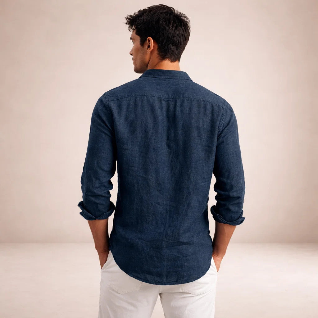 Men's Long Sleeve Shirt with Open Collar and Relaxed Fit