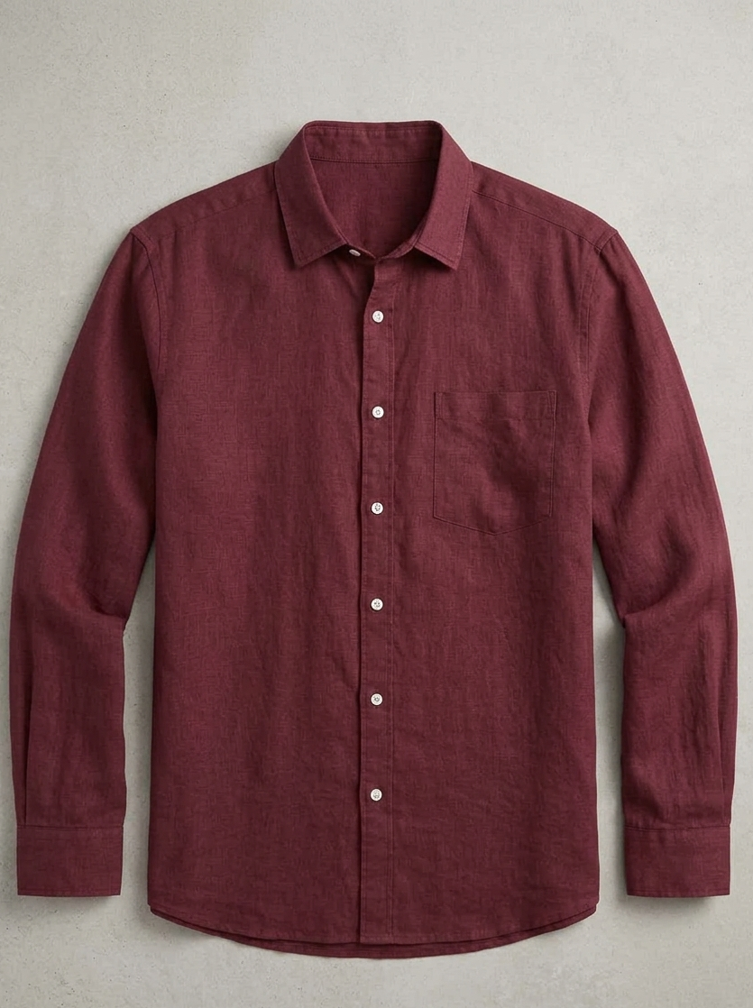 Men's Long Sleeve Shirt with Spread Collar and Chest Pocket