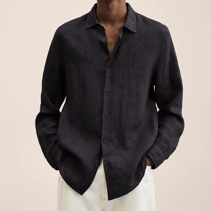 Men's Long Sleeve Shirt with Spread Collar and Button Closure