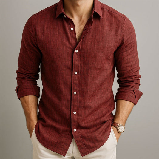 Men's Long Sleeve Shirt with Spread Collar and Button Closure