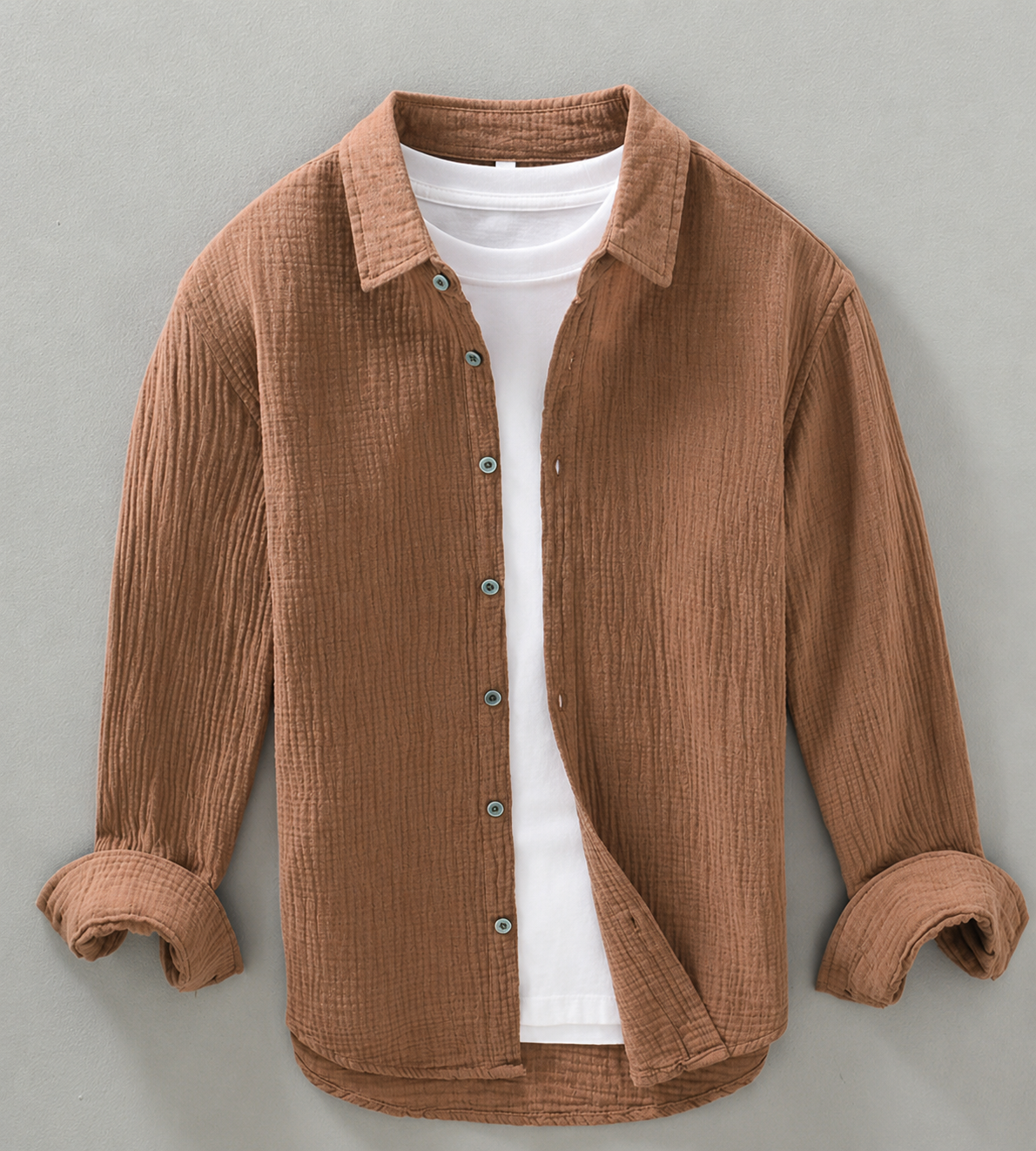 Men's Long Sleeve Shirt with Spread Collar and Button-Up Front
