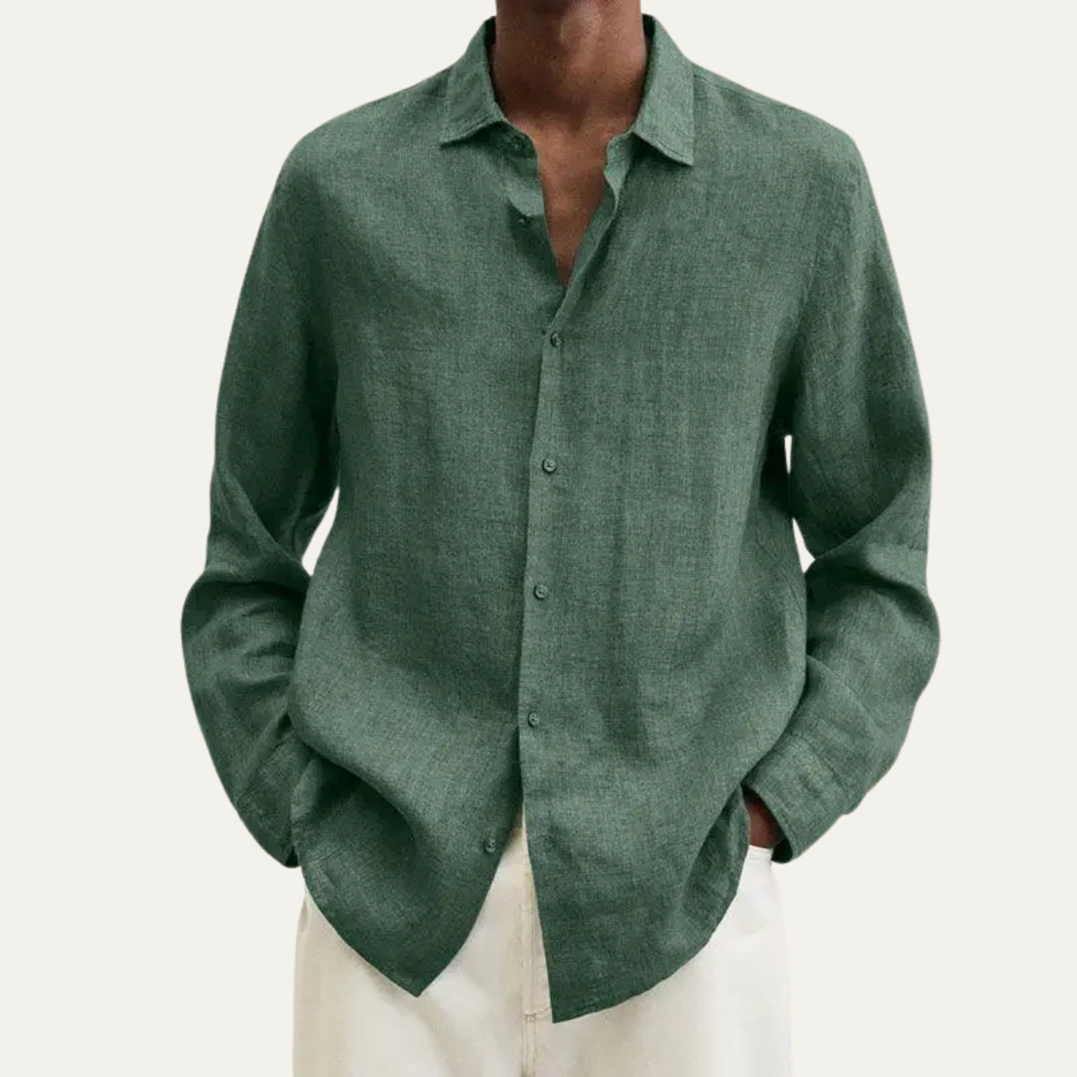 Men's Long Sleeve Shirt with Turn-Down Collar and Button Closure