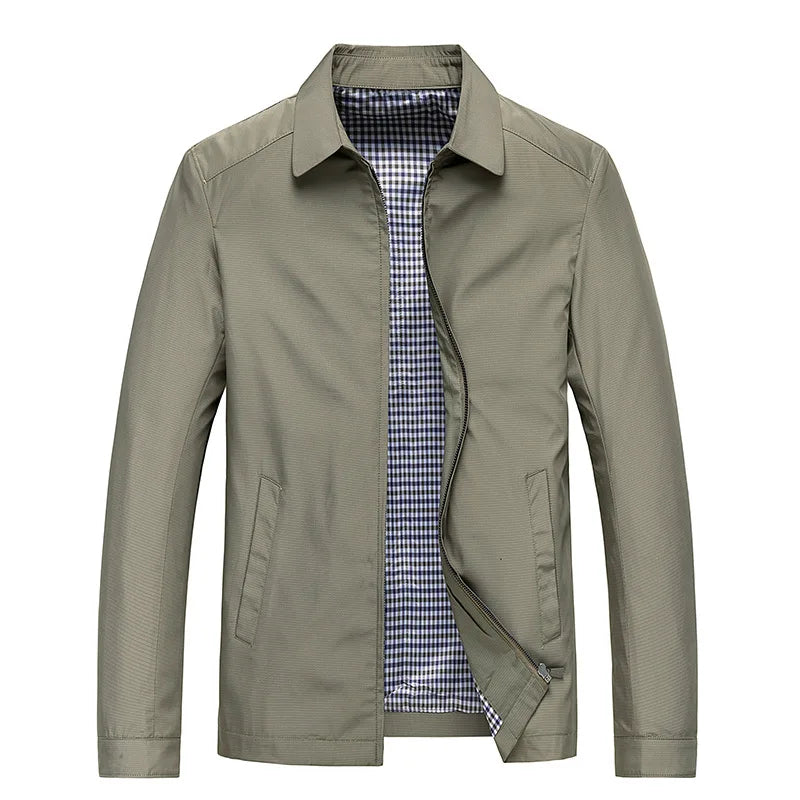 Men's Mid-Season Jacket with Zip Closure and Spread Collar