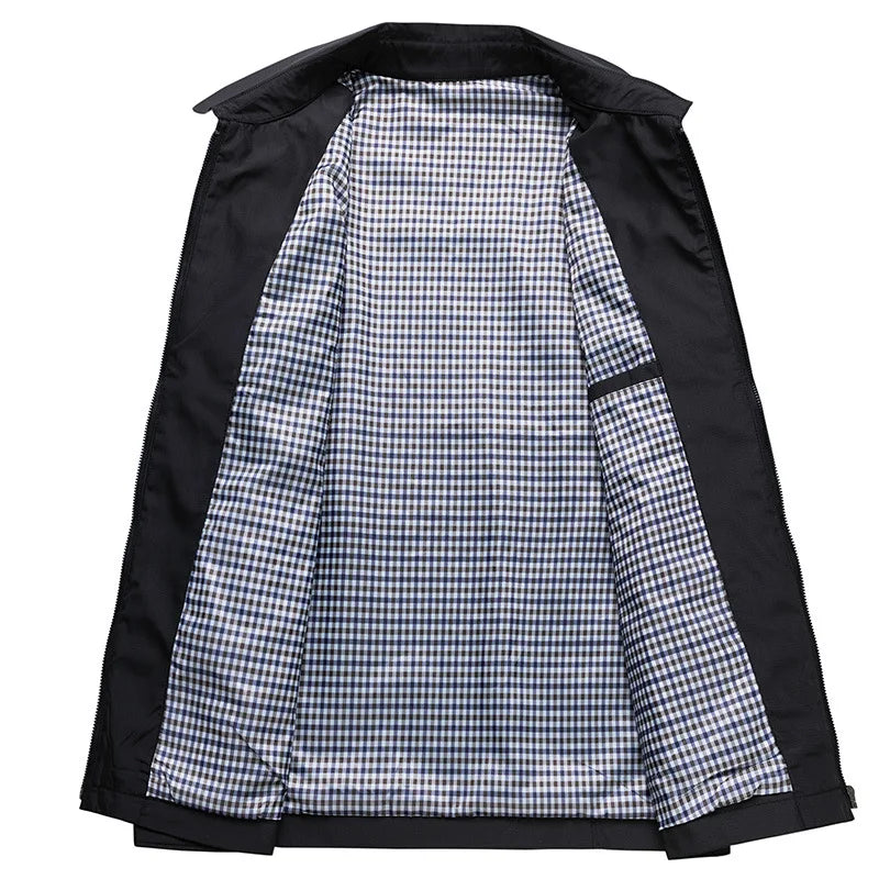 Men's Mid-Season Jacket with Zip Closure and Spread Collar
