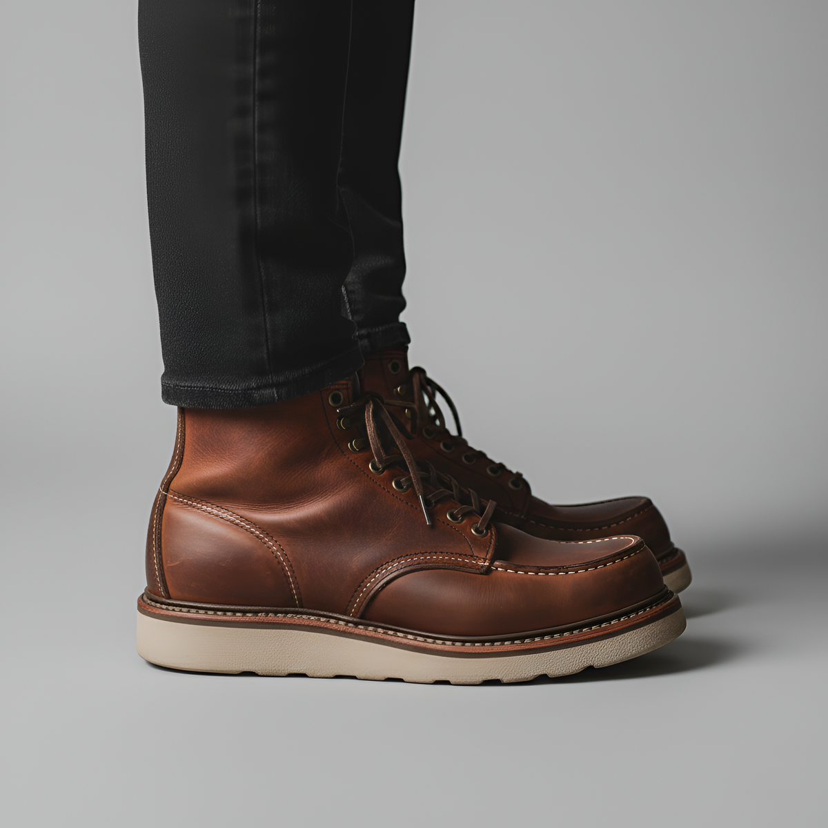 Men's Moc Toe Boots Lace-Up with Thick Sole