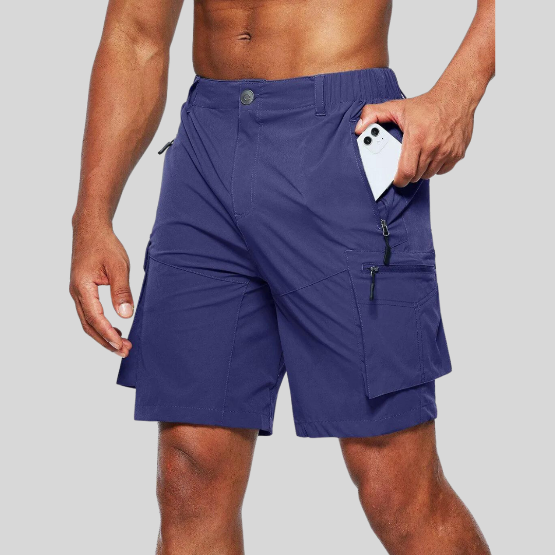 Men's Outdoor Cargo Shorts with Zip Pockets and Elastic Waistband