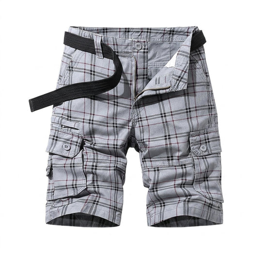 Men's Plaid Cargo Shorts with Side Pockets and Leg Pockets