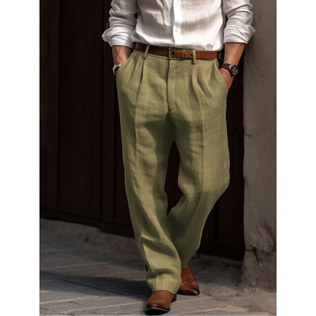 Men's Pleated Trousers with Belt Loops and Side Pockets, Regular Fit