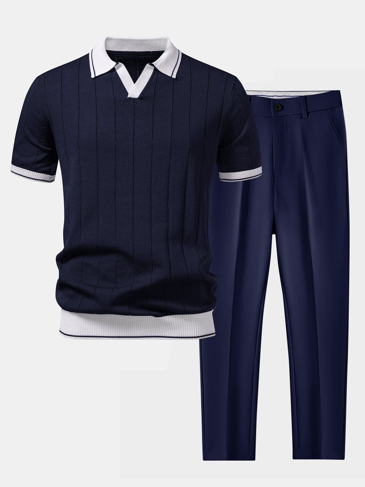 Men's Polo Shirt and Tapered Trousers Co-ord Set with Contrast Trim