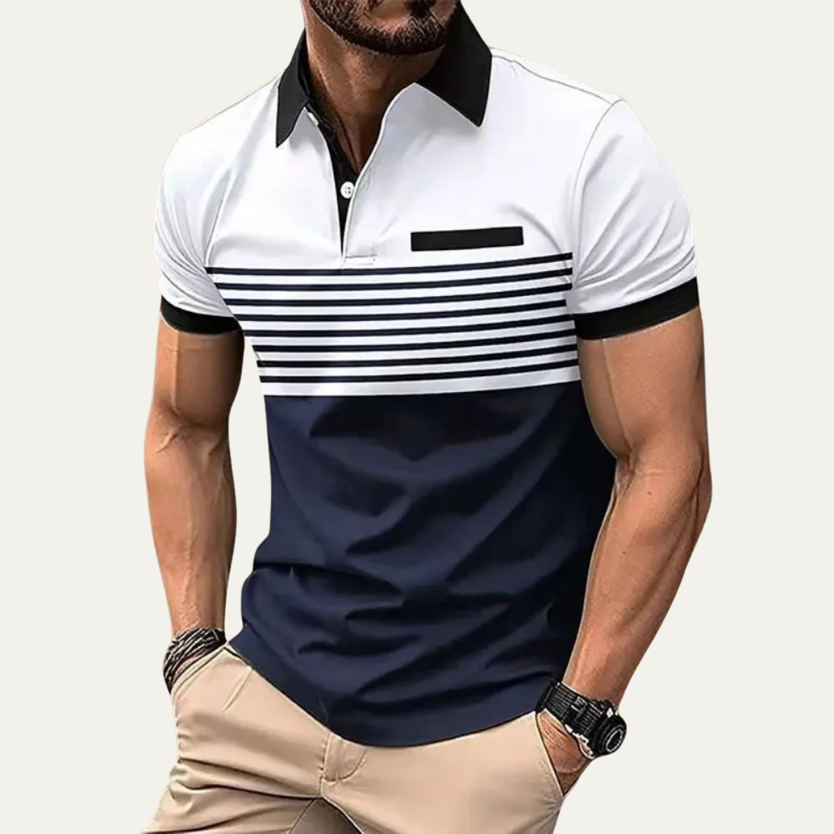 Men's Polo Shirt Short Sleeve with Collar, Striped Color Block Slim Fit