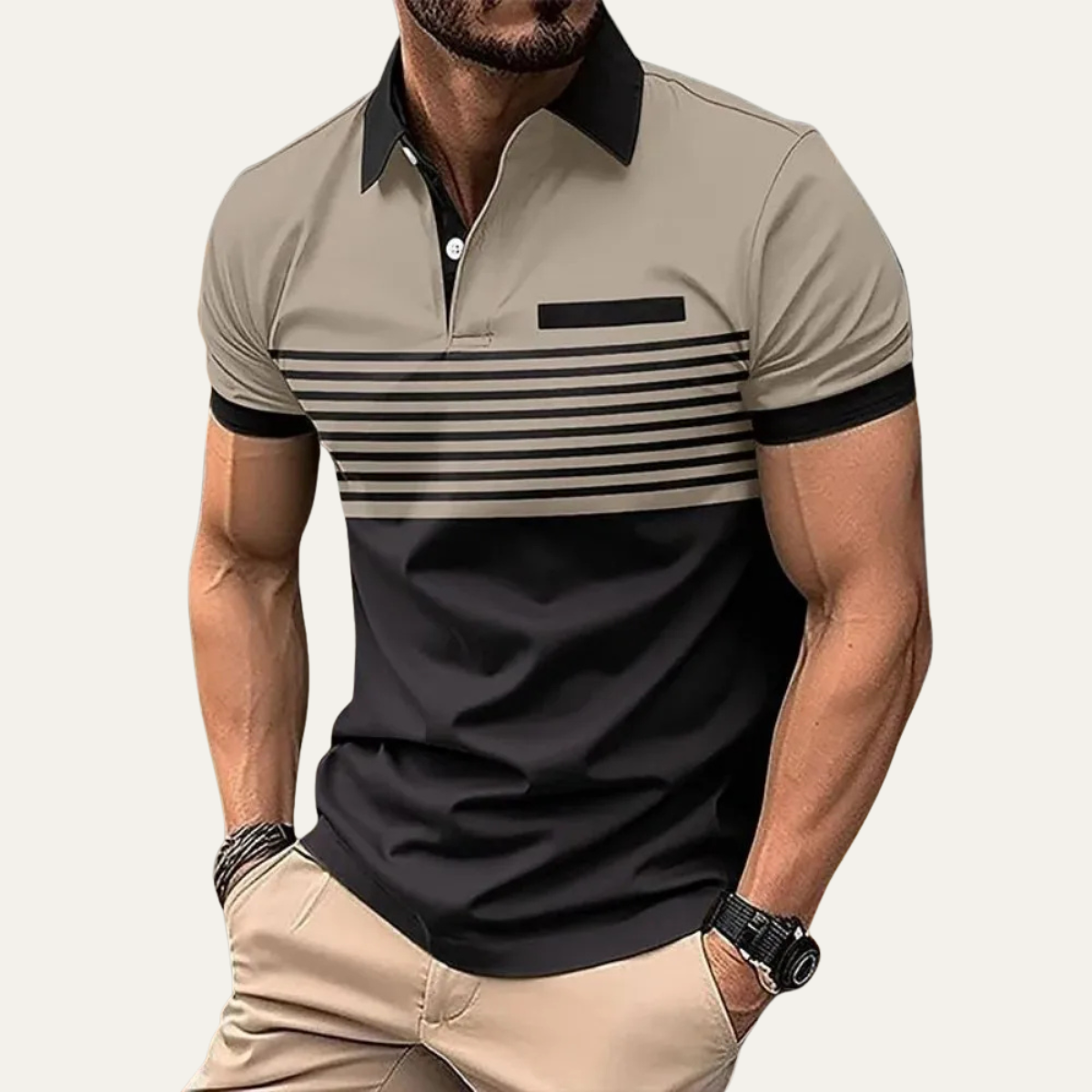 Men's Polo Shirt Short Sleeve with Collar, Striped Color Block Slim Fit