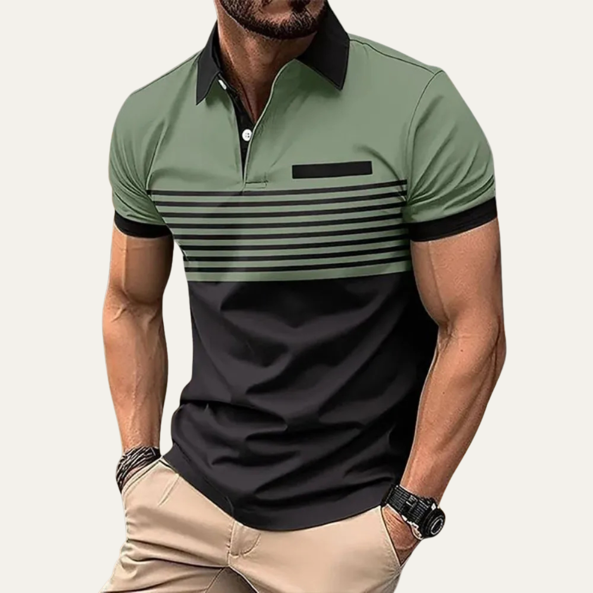 Men's Polo Shirt Short Sleeve with Collar, Striped Color Block Slim Fit