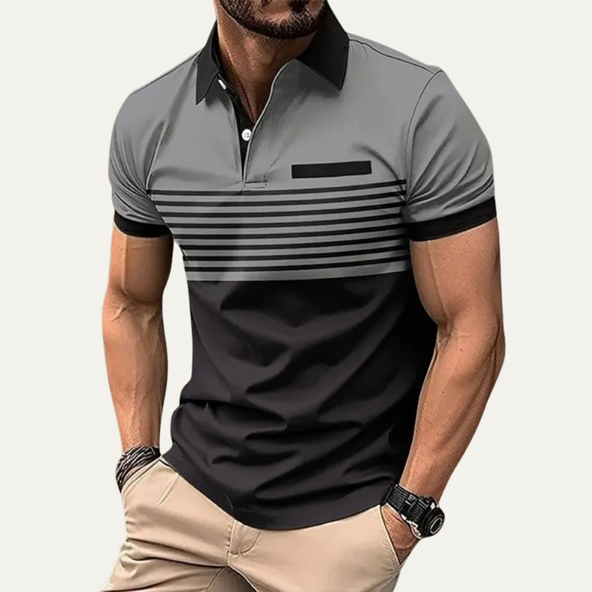 Men's Polo Shirt Short Sleeve with Collar, Striped Color Block Slim Fit